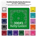 22"x22" Stock Paisley Kelly Green Imported 100% Cotton Bandanna